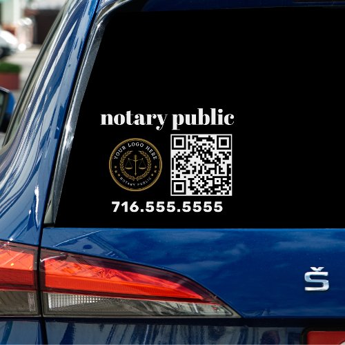 Modern Notary Public Business Logo QR Code Car Window Cling