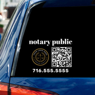Modern Notary Public Business Logo QR Code Car Window Cling