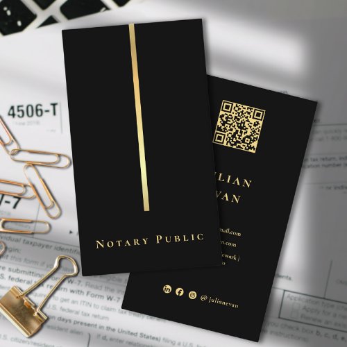 Modern Notary Public Loan Signing Agent Black Gold Business Card