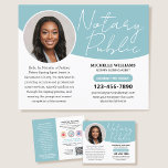Modern Notary Public Profile Photo QR Turquoise Flyer<br><div class="desc">Boost your notary business with a stylish and professional marketing flyer. This double-sided template features a trendy script font, and is personalized with your photo, a custom message, key services, your credentials, contact details, accreditation logos, and a scannable QR code. Customize the text to suit your business. This modern design...</div>