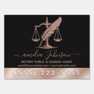 Modern Notary Public Rose Gold Yard Sign          