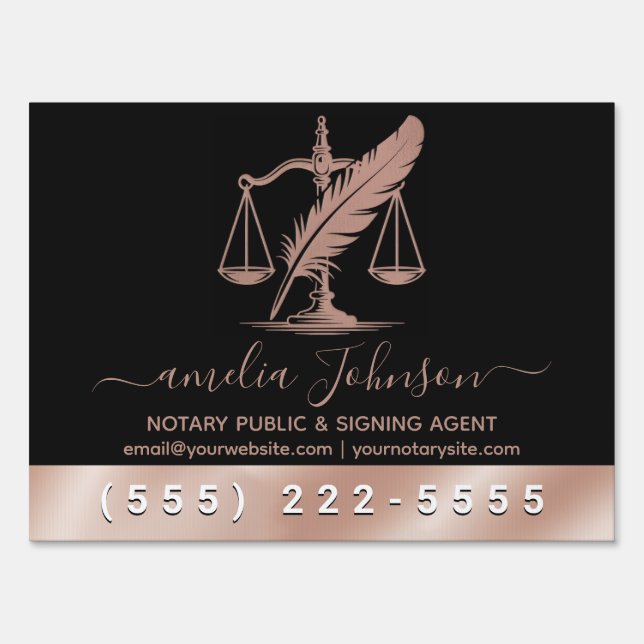 Modern Notary Public Rose Gold Yard Sign           (Back)