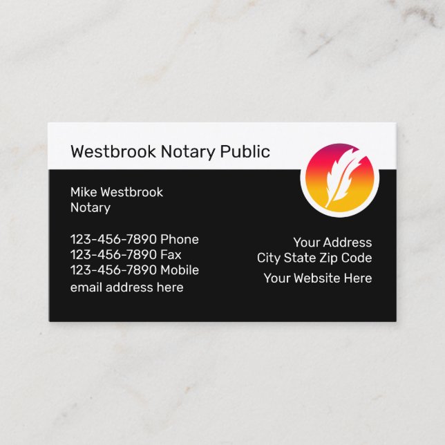 Modern Notary Public Services Business Cards (Front)