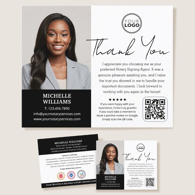 Modern Notary Public Thank You Photo QR Code Black Flyer (Creator Uploaded)
