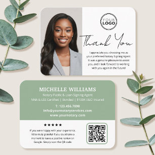Modern Notary Public Thank You Photo QR Code Green Business Card