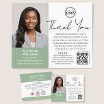 Modern Notary Public Thank You Photo QR Code Green Flyer<br><div class="desc">Express gratitude to clients with personalized thank you flyers! A perfect way to show your appreciation and invite future collaborations. This modern design showcases your photo, along with elegant script lettering. A double-sided template, customized with your logo, a personal message, your credentials, a list of services, accreditation symbols, and a...</div>