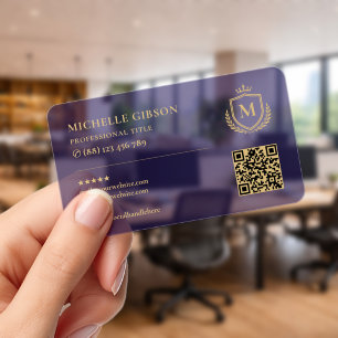 Modern Notary Public Transparent Blue QR Clear Business Cards