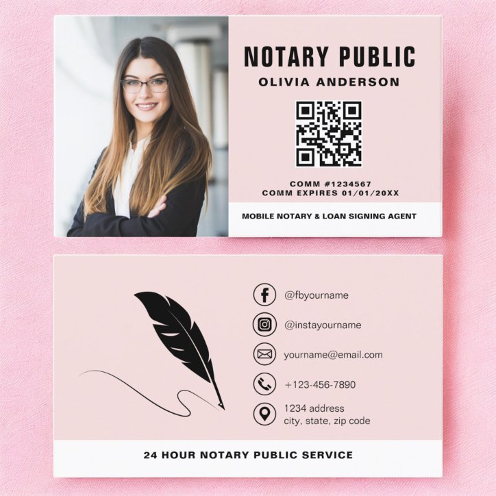 Modern Notary QR Code Signing Agent Photo Business Card