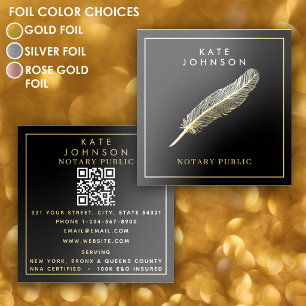 Modern Notary Signing Agent Feather Quill Gold Foil Business Cards