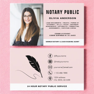 Modern Notary Signing Agent Photo Blush Pink Business Card