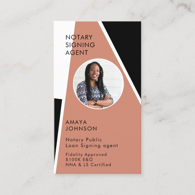 Modern Notary Signing Agent Photo Business Card (Front)