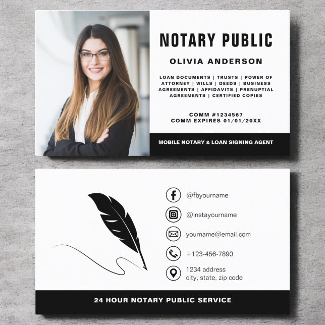 Modern Notary Signing Agent Photo Minimalist Business Card (Creator Uploaded)