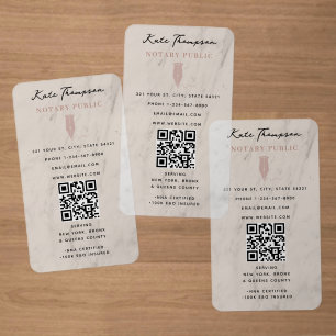 Modern Notary Signing Agent QR Code Marble Pink  Clear Business Cards