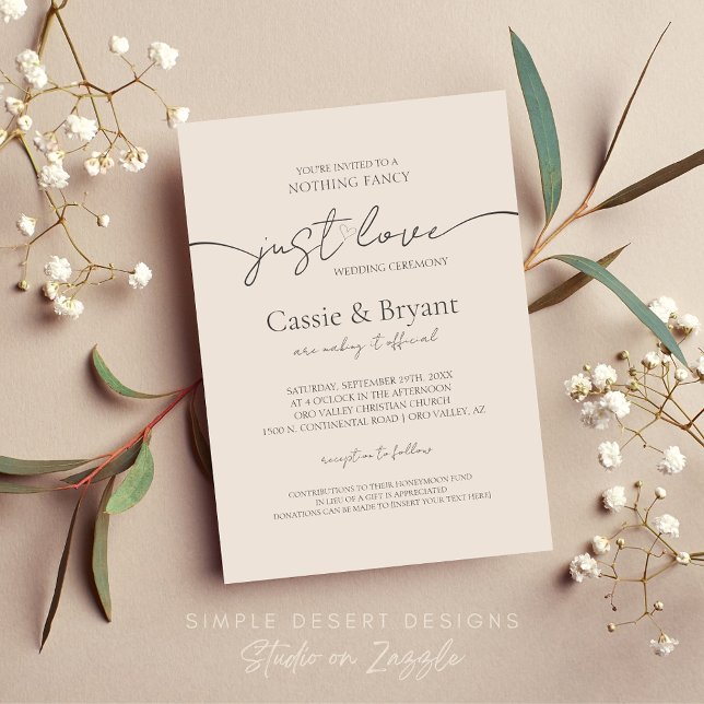 Modern Nothing Fancy Just Love Simple Wedding Invitation (Classic Minimalistic Simple Wedding Invitation with Modern Script)