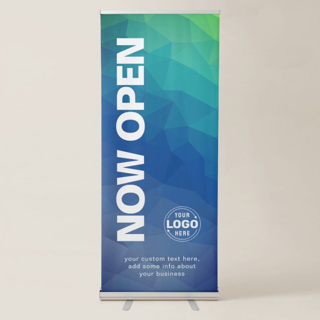 Modern Now Open Navy Small Business Retractable Ba Retractable Banner (Front)