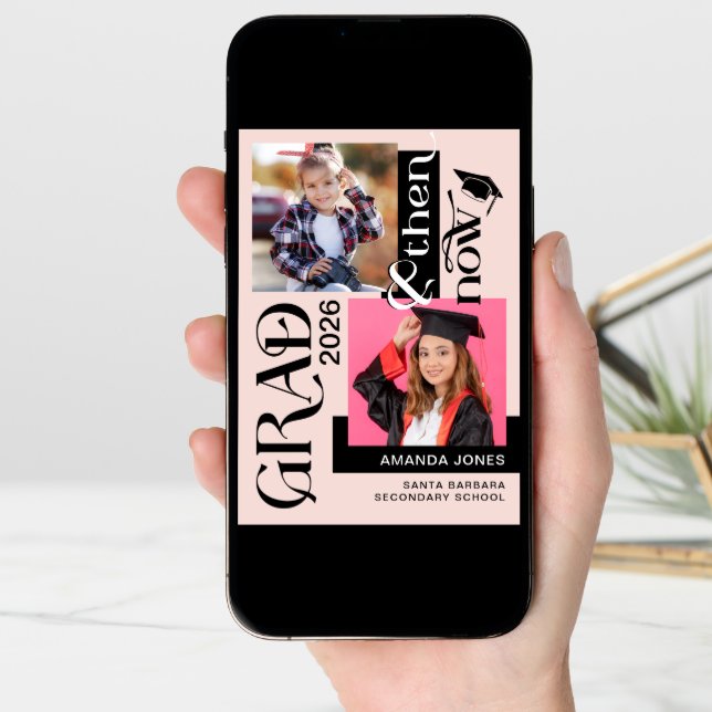 Modern Now & Then Graduation 2 Photo Announcement (Front Digital)