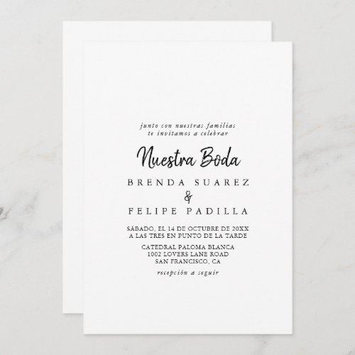 Modern Nuestra Boda Wedding Invitation