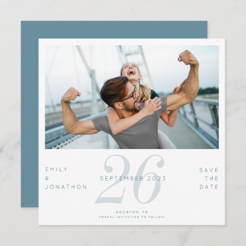 Modern Number Date Photo Blue Save The Date