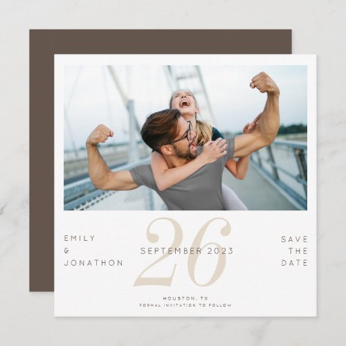 Modern Number Date Photo Cream Brown Save The Date