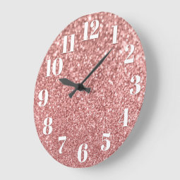Modern Numbers Faux Sparkly Rose Gold Glitter Large Clock | Zazzle