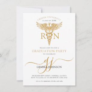 Modern Nurse Graduation Party Gold Script Monogram Invitation
