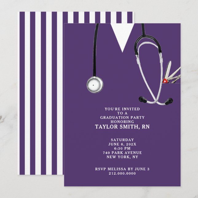 Modern Nurse Graduation Party Invitation (Front/Back)