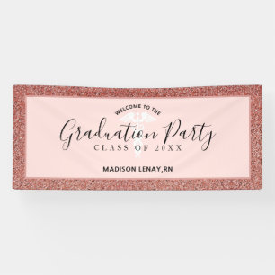 Modern Nurse Graduation Rose Gold Glitter Name Banner