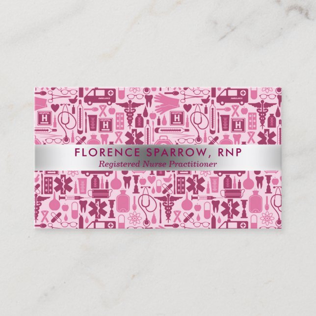 Modern Nurse Nursing Pattern Pink Business Card (Front)