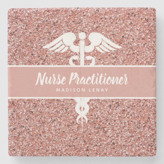 Modern Nurse Practitioner Rose Gold Personalized Stone Coaster (Front)