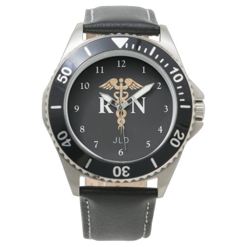 Modern Nurse RN Black Monogram Mens Watch