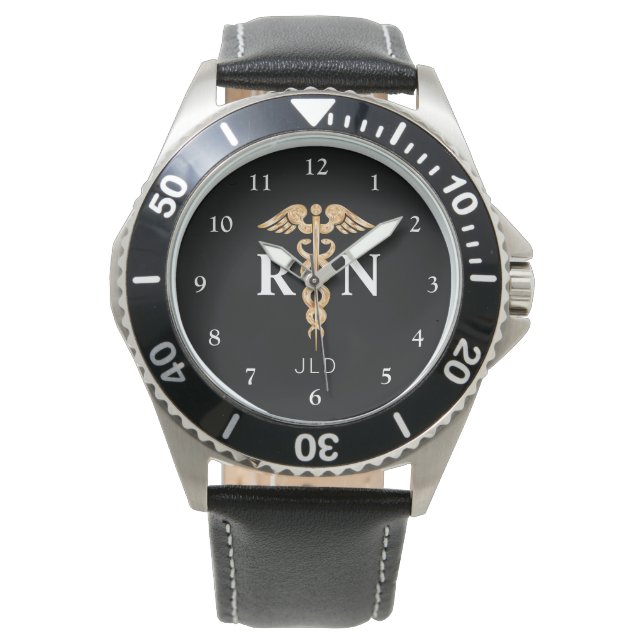 Modern Nurse RN Black Monogram Mens Watch (Front)
