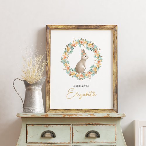 Modern Nursery Baby Name Rabbit Woodland Wall Art