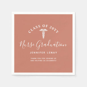 Modern Nursing Grad Terracotta Orange Personalized Napkins