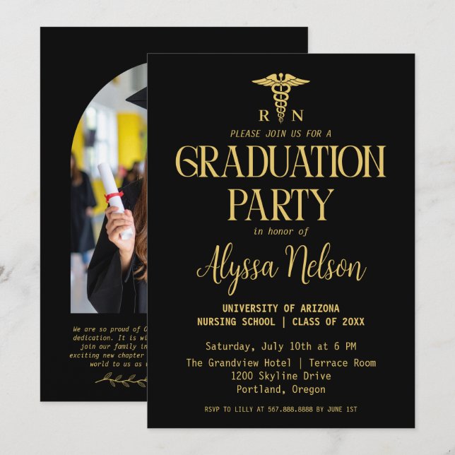 Modern Nursing School Graduation Party Photo Invitation (Front/Back)