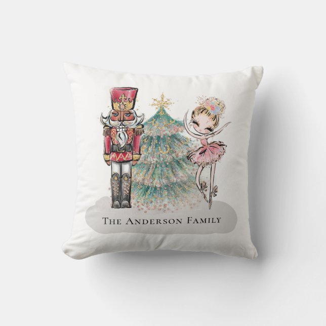Modern Nutcracker Ballet Ballerina Christmas Tree Throw Pillow (Front)