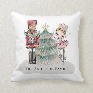 Modern Nutcracker Ballet Ballerina Christmas Tree Throw Pillow