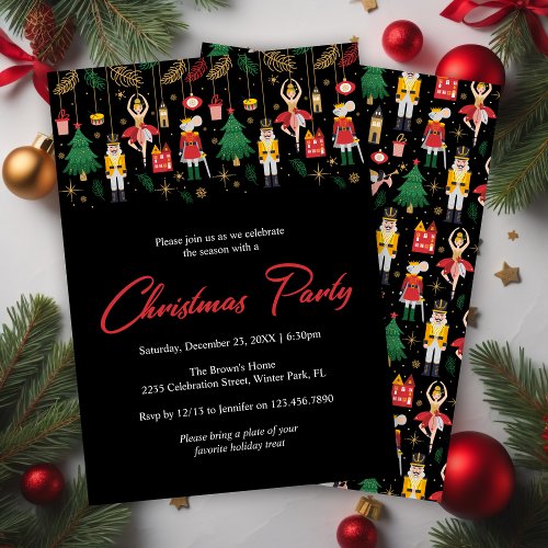 Modern Nutcracker Black Christmas Holiday Party Invitation