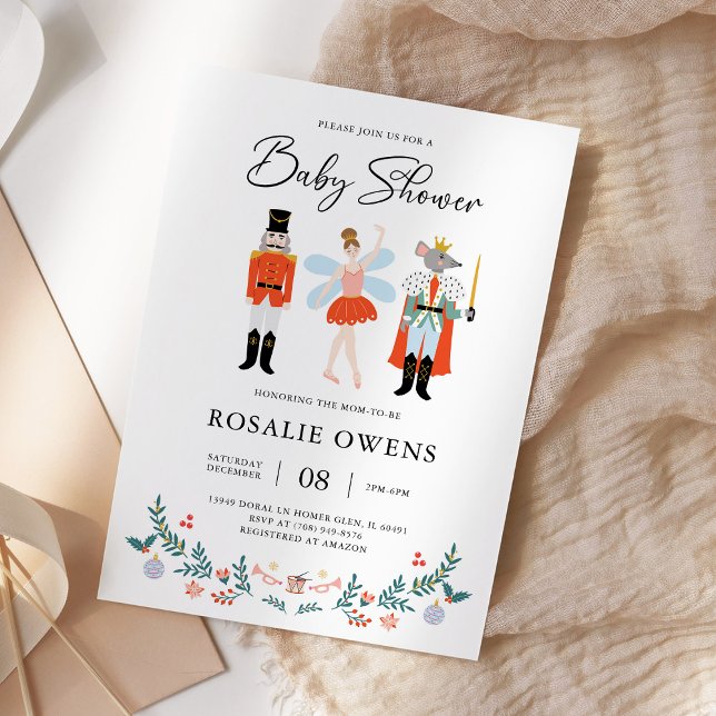 Modern Nutcracker Christmas Baby Shower Minimalist Invitation (Creator Uploaded)