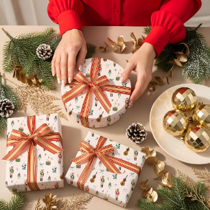 Modern Nutcracker Christmas Bow Ribbon Pattern Wrapping Paper Sheets