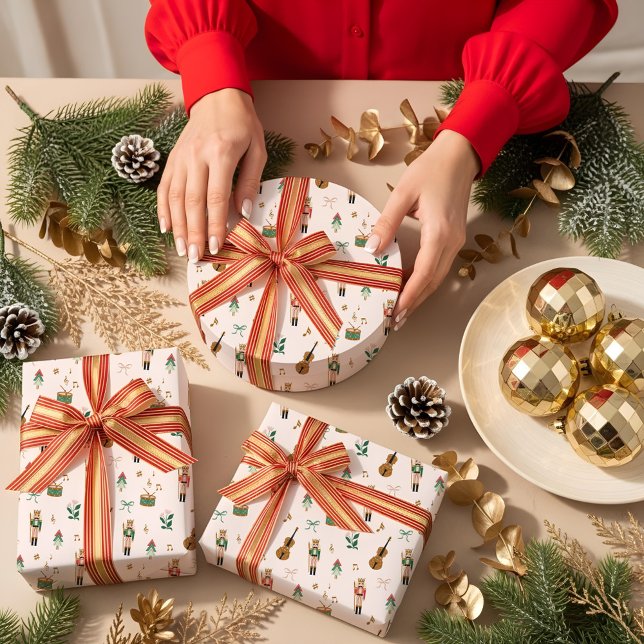 Modern Nutcracker Christmas Bow Ribbon Pattern Wrapping Paper Sheets (Modern Nutcracker Christmas Bow Ribbon Pattern Wrapping Paper Sheets)