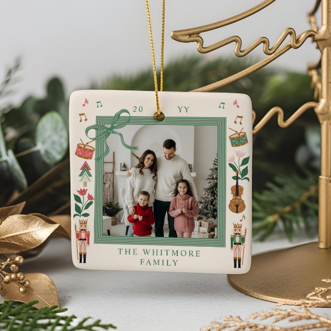 Modern Nutcracker Christmas Bow Ribbon Photo Frame Ceramic Ornament (Modern Nutcracker Christmas Bow Ribbon Photo Frame Ceramic Ornament)