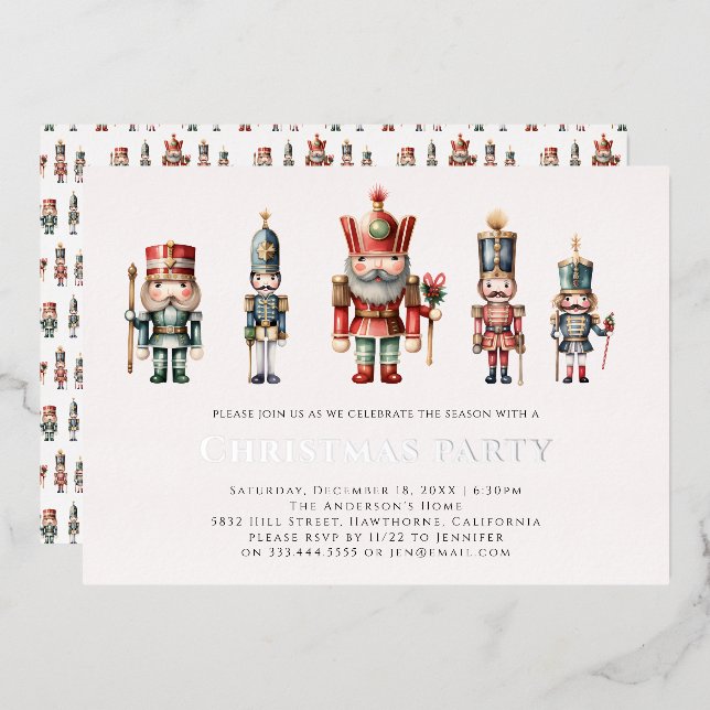 Modern nutcracker Christmas's party    Foil Invitation (Front/Back)