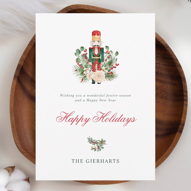 Modern Nutcracker Foliage Happy Holidays Holiday Card (Happy Holidays Nutcracker Christmas Greetings)