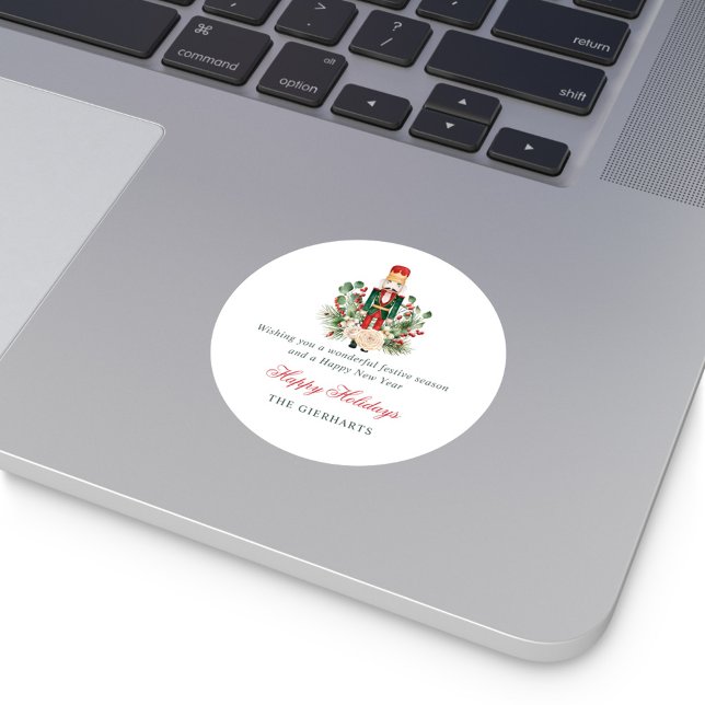 Modern Nutcracker Happy Holidays Christmas Classic Round Sticker (Nutcracker Happy Holidays Christmas Stickers)