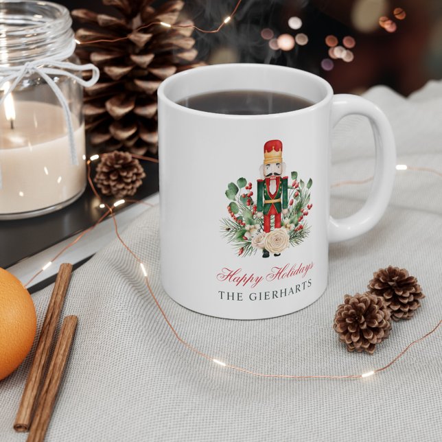 Modern Nutcracker Happy Holidays Christmas Coffee Mug (Christmas Nutcracker Botanical Coffee Mug 11oz)