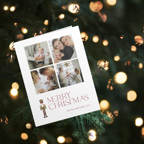 Modern Nutcracker Merry Christmas 4 Family Photo Card