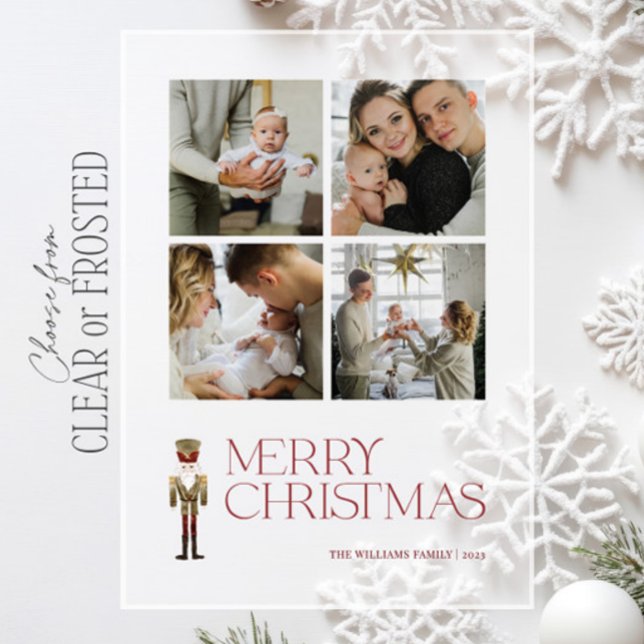 Modern Nutcracker Merry Christmas 4 Photo Holiday Acrylic Invitations (Creator Uploaded)