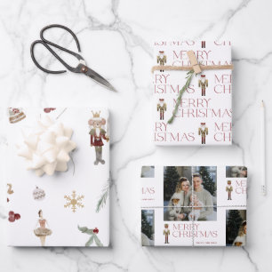 Modern Nutcracker Merry Christmas Photo Holiday Wrapping Paper Sheets