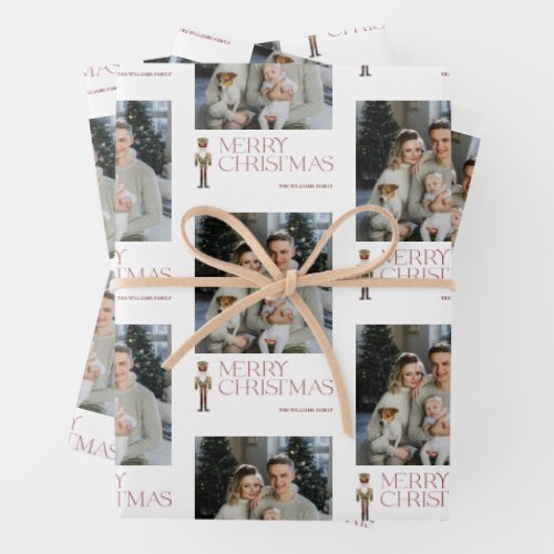 Modern Nutcracker Merry Christmas Photo Typography Wrapping Paper Sheets