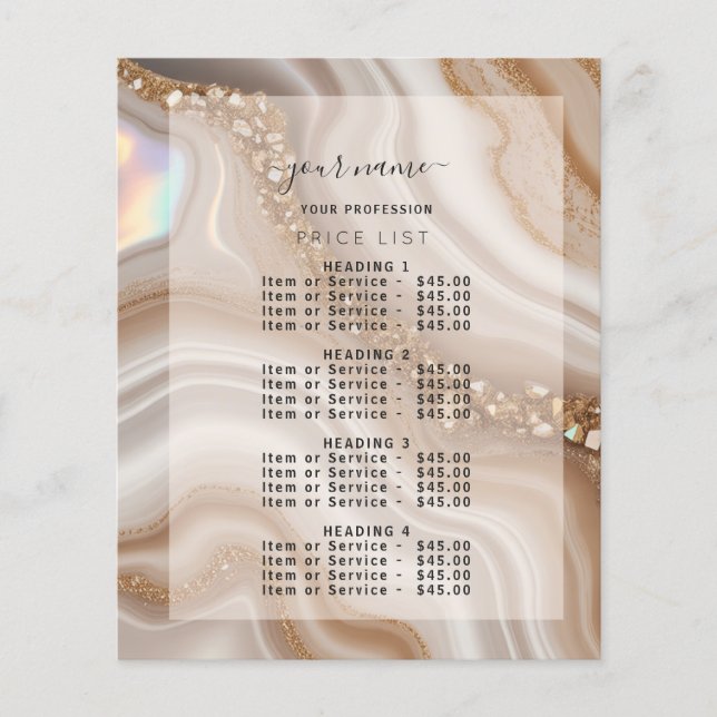 Modern Nuteral Beige gold Price List Menu Flyer (Front)
